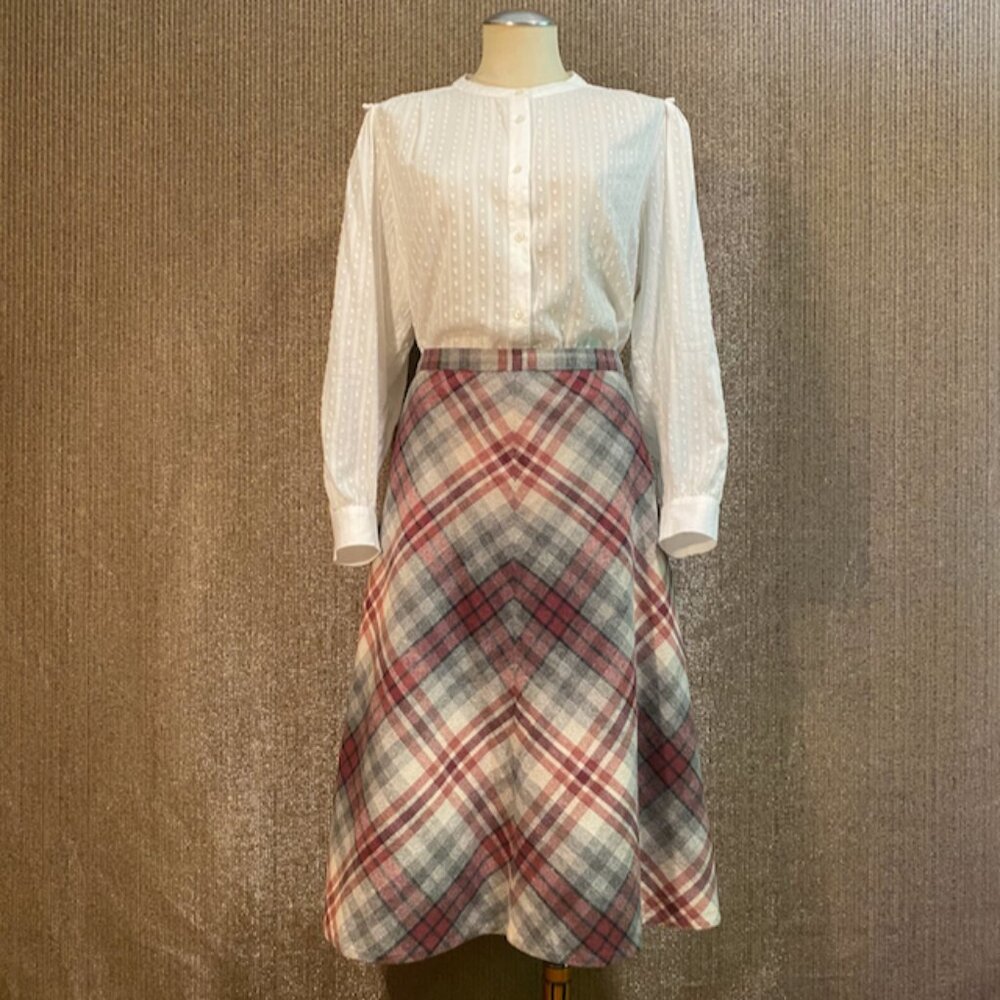 Handmade Cranberry and Grey Wool A-Line Skirt, sz: S-M
